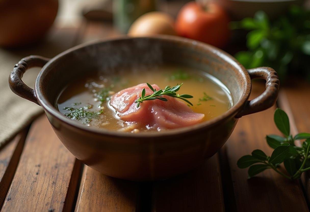 Delicious Hot Ham Water from Arrested Development served in a rustic bowl, perfect for fans of the show.