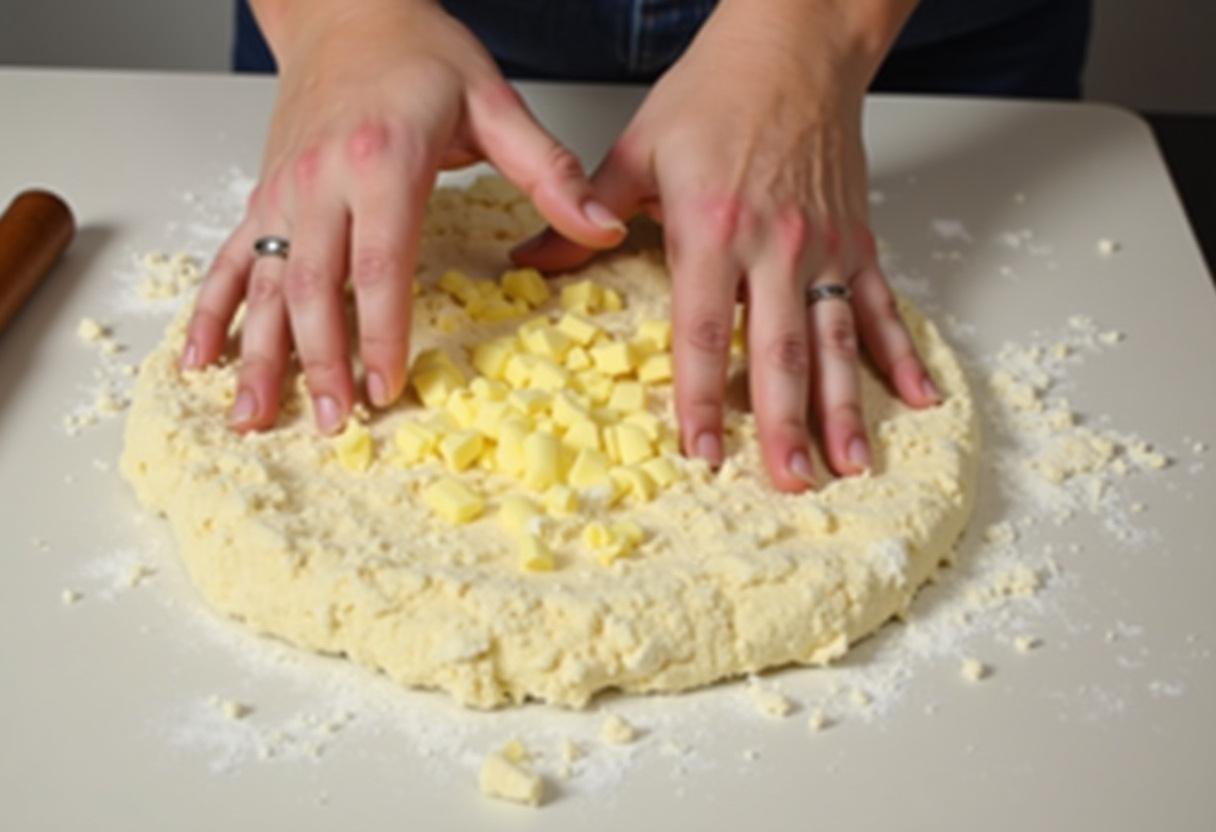 Butter being pressed into flour mixture for the crust of Blade Runner Tyrell Lemon Bars.