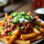 Delicious Breaking Bad Chili Cheese Fries with toppings, perfect for a movie night.