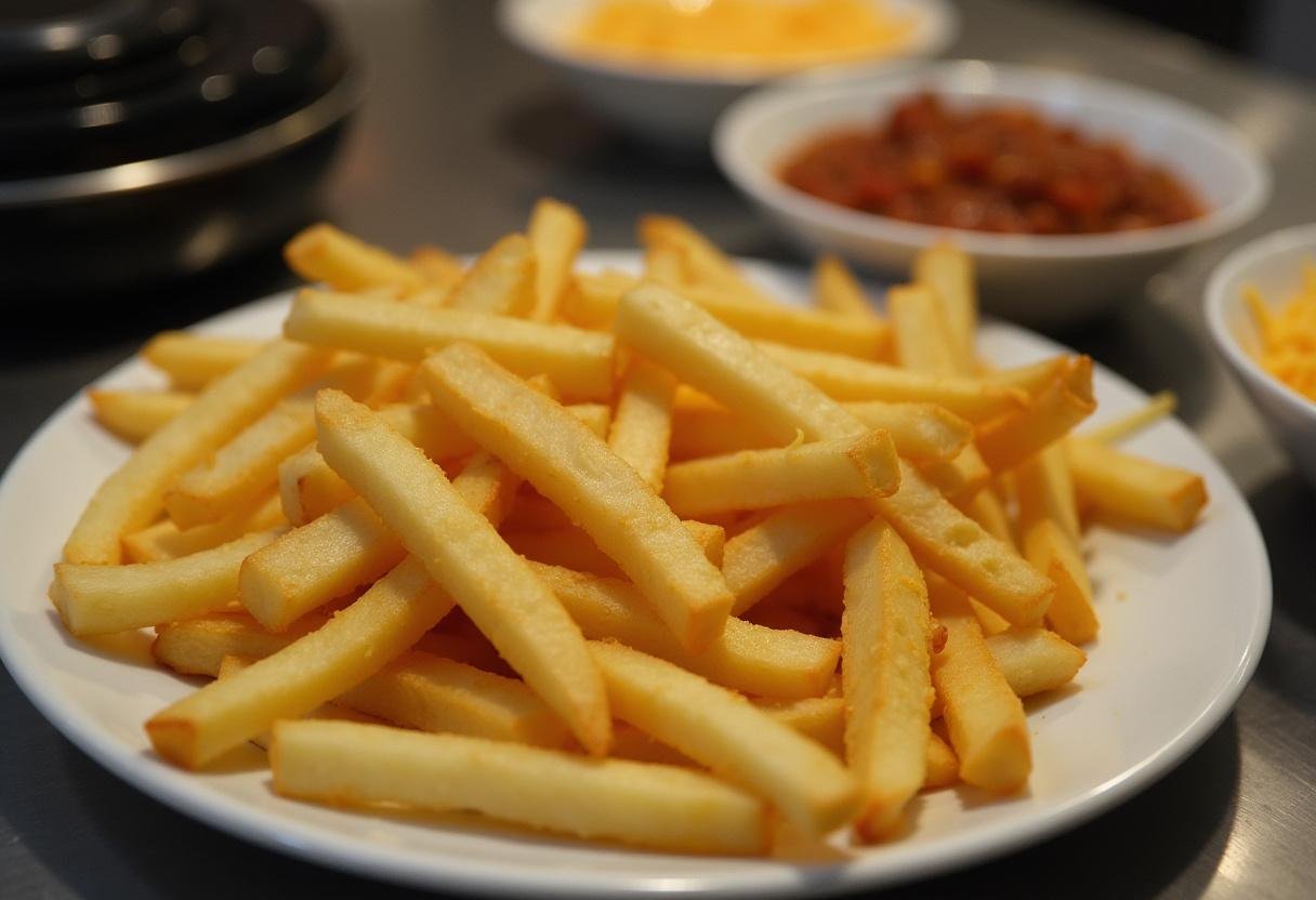 Crispy French fries ready for chili cheese topping in Breaking Bad Chili Cheese Fries recipe.