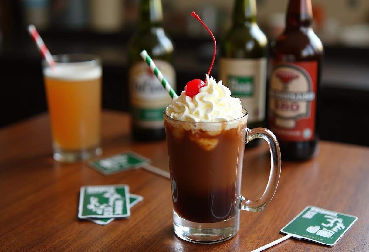 Decorated Breaking Bad Root Beer Float ready for presentation, highlighting the themed elements.