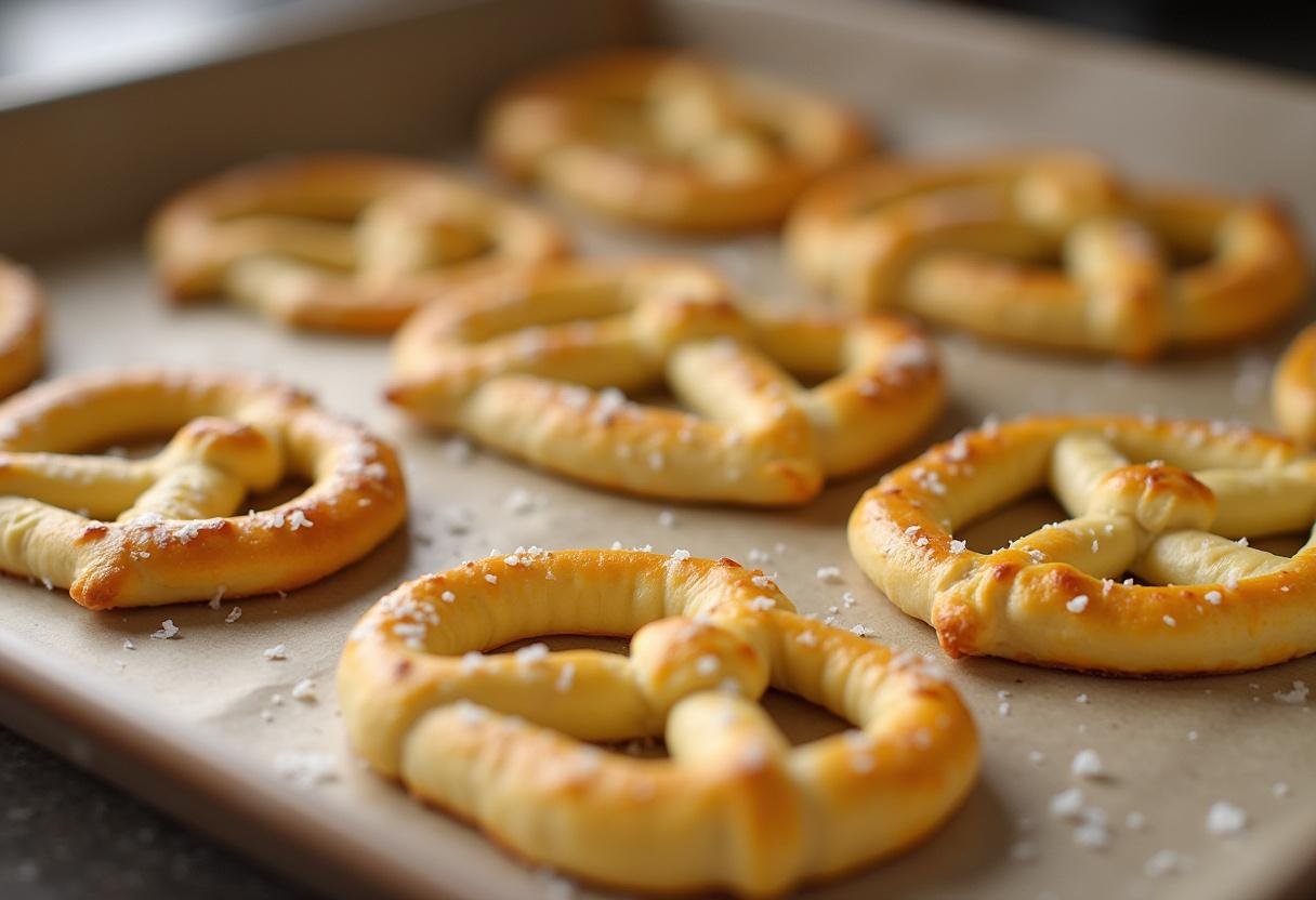 Pretzel bites brushed with egg wash and sprinkled with salt before baking.