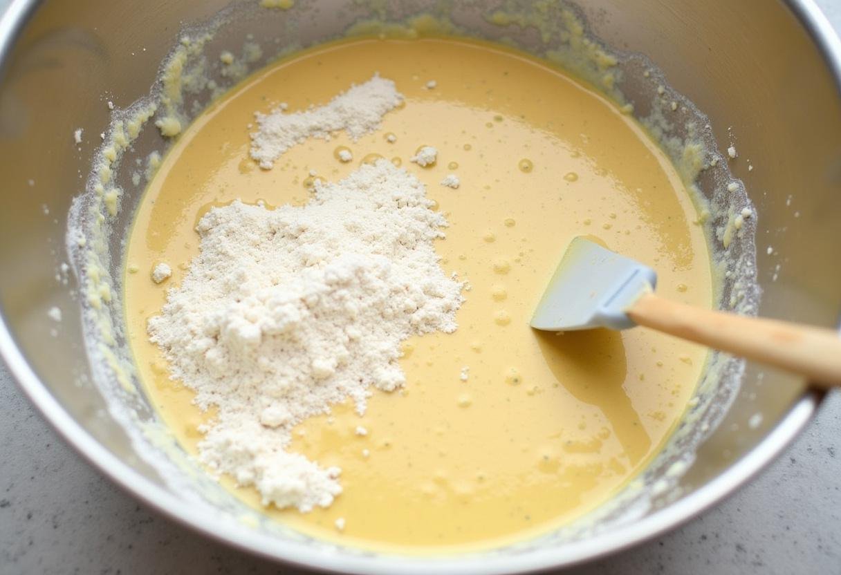 Combining dry and wet ingredients to create the batter for Friends Central Perk Coffee Cake.