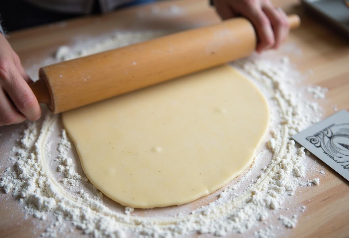 Bread dough being rolled out and shaped for Game of Thrones Direwolf bread loaves.