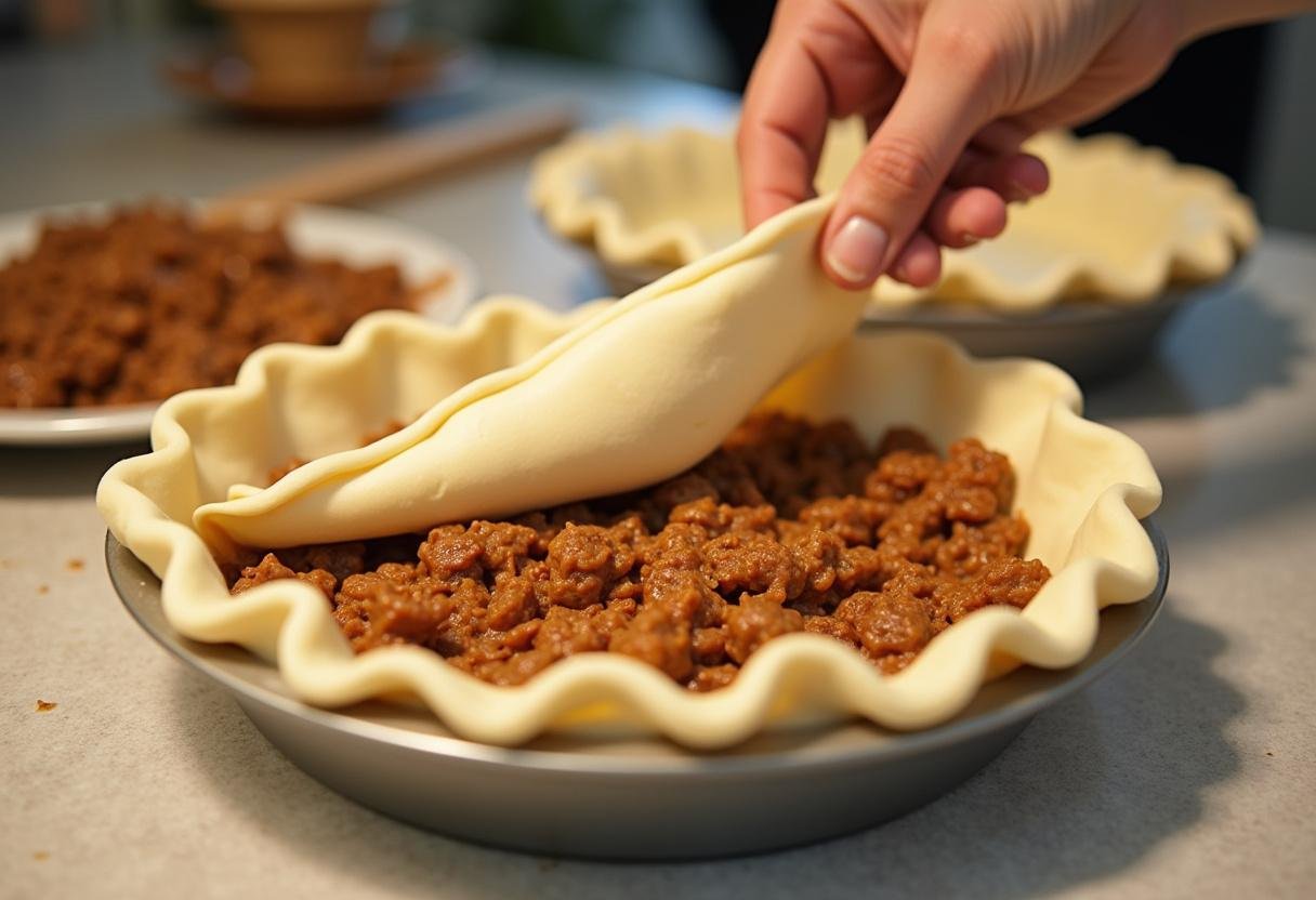 Placing pie crust in a dish to prepare for filling with Game of Thrones Meat Pie ingredients.