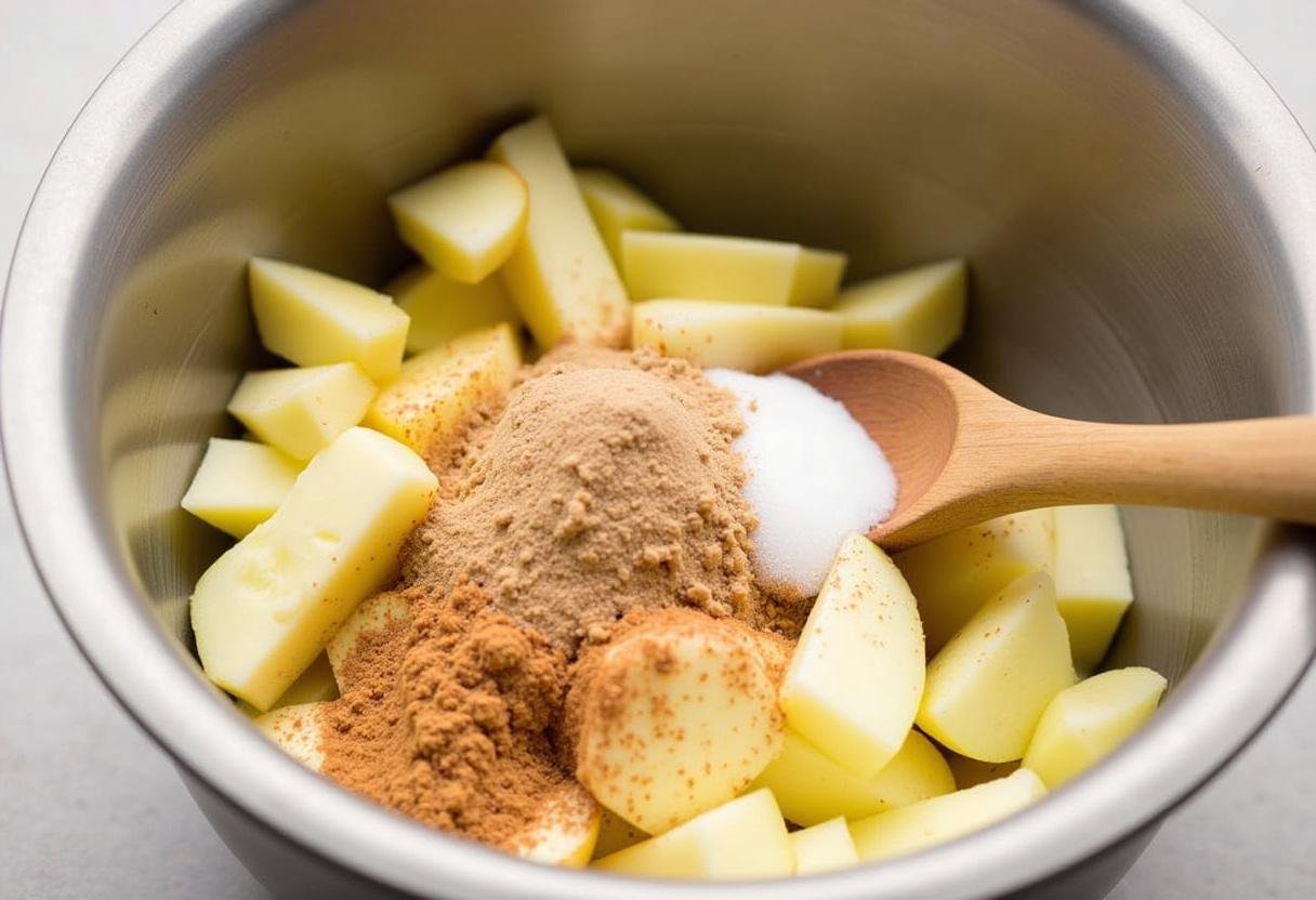 Mixed apple filling with sugar and cinnamon for Apple Turnovers inspired by Gilmore Girls.