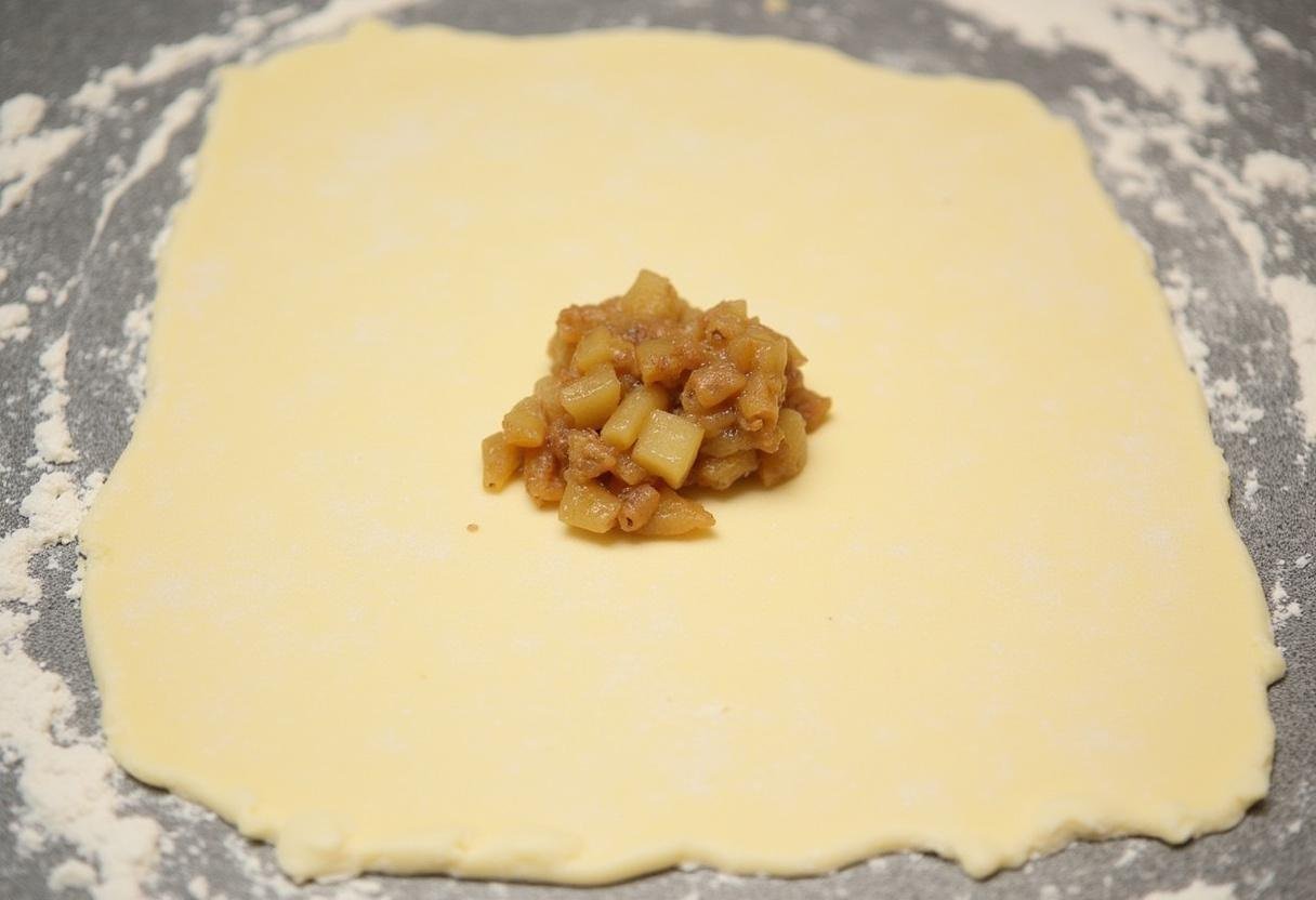 Puff pastry prepared with apple filling for making Gilmore Girls-style Apple Turnovers.