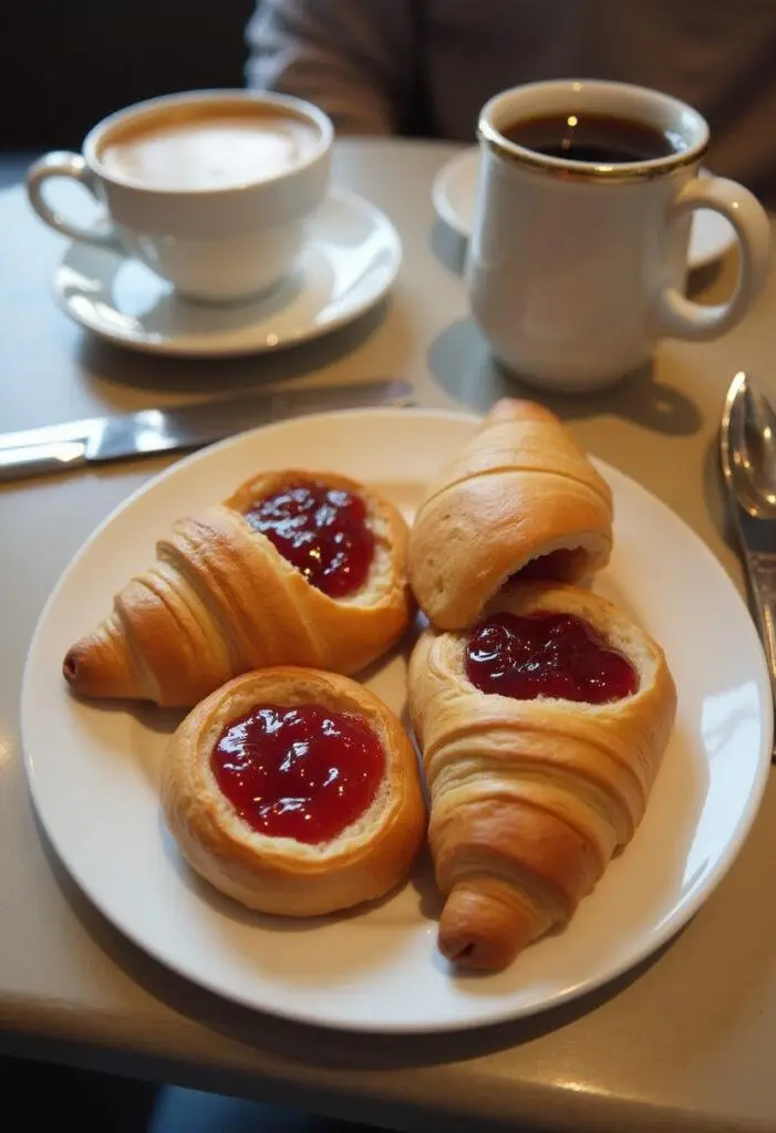 Finished Gossip Girl Croissants with Jam served with coffee, perfect for gossip sessions.