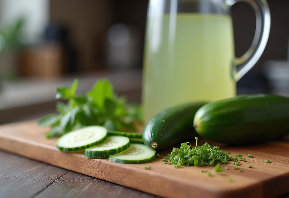 Chopped mint and cucumber ready for adding to Gillywater for a magical beverage.
