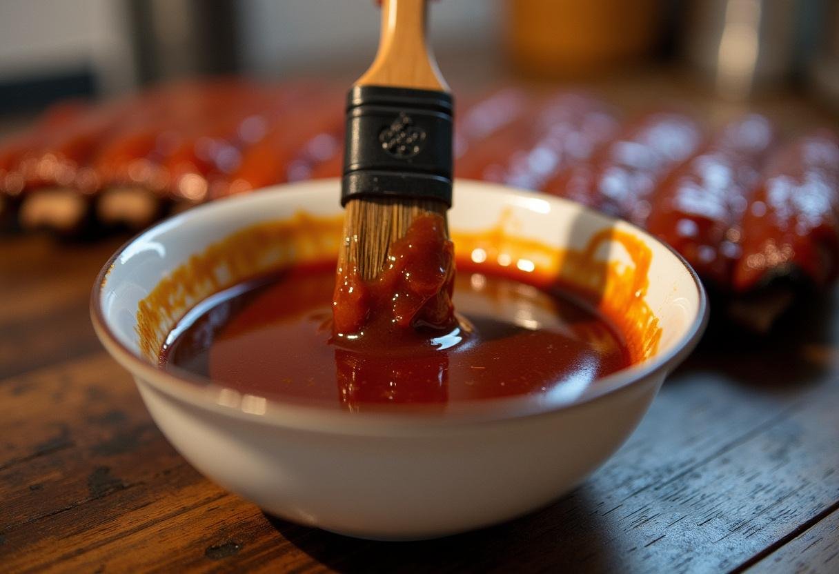 BBQ sauce being prepared with honey and vinegar for glazing House of Cards Underwood BBQ Ribs.