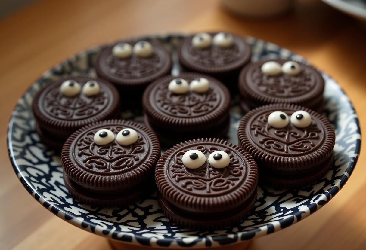 Completed Men in Black Memory Eraser Oreos with edible eyes, ideal for celebrations.