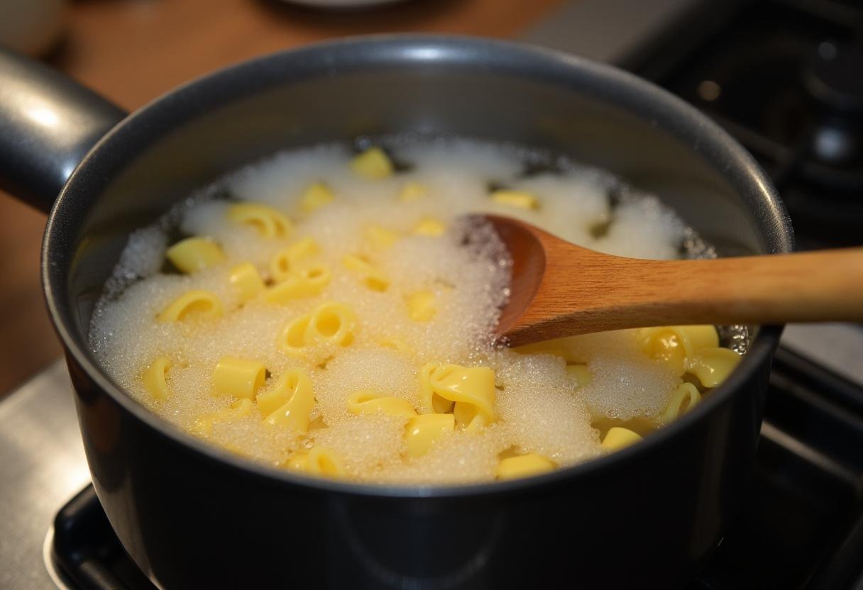 Boiling water on the stove for making Modern Family Mac and Cheese pasta.
