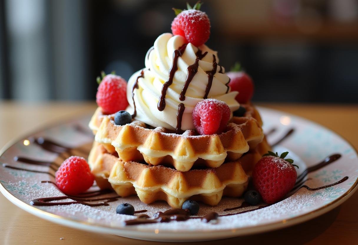 Delicious waffle sundae masterpiece for the Parks and Rec Waffle Sundae Bar, showcasing layers of toppings and tempting visuals.