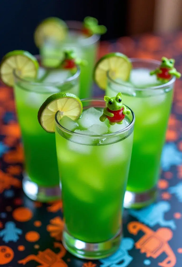 Finished Star Wars Yoda Soda served with fun garnishes, perfect for any Star Wars gathering.