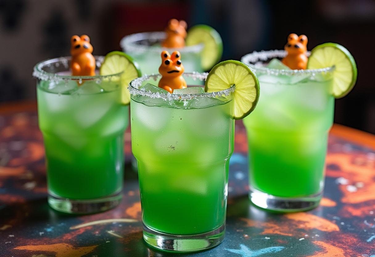 Finished Star Wars Yoda Soda served with fun garnishes, perfect for any Star Wars gathering.