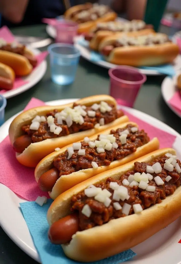 Finished Stranger Things Chili Dogs ready to enjoy, perfect for a themed party.
