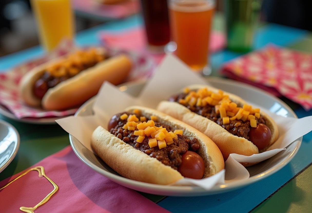 Finished Stranger Things Chili Dogs ready to enjoy, perfect for a themed party.