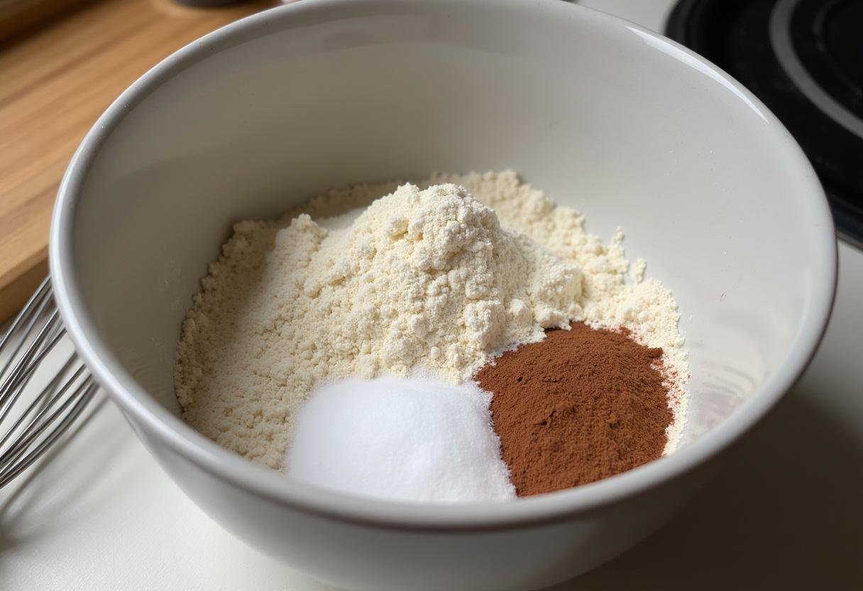 Ingredients for Soft Kitty Cupcakes including flour, sugar, and cocoa powder ready for mixing.