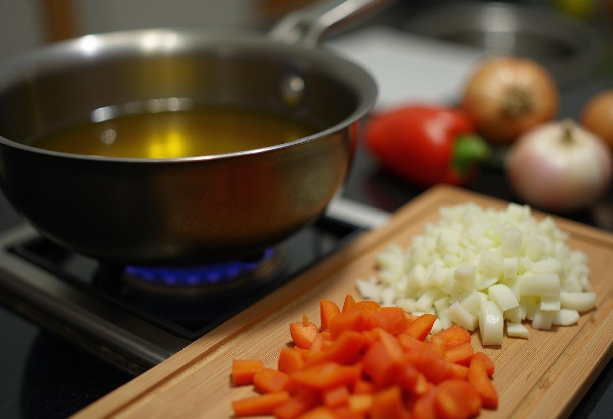Chopped vegetables and garlic ready for cooking in an African-inspired stew.