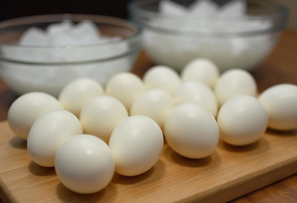 Hard-boiled eggs ready for making The Mandalorian Baby Yoda Deviled Eggs.