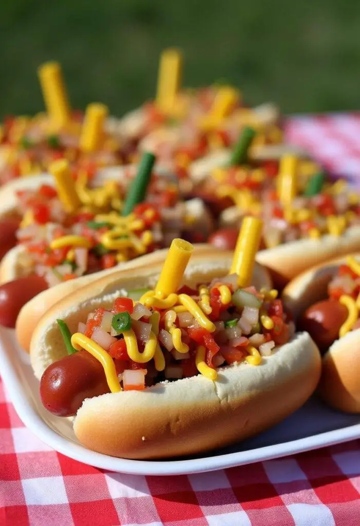 Completed The Simpsons Hot Dogs with vibrant toppings ready for a summer feast.