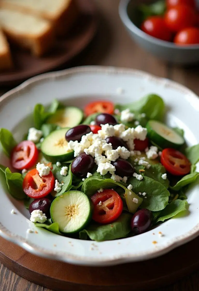 Beautifully presented Wonder Woman Mediterranean Salad, a healthy and colorful dish.