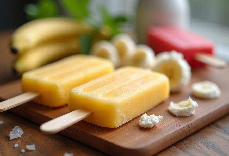 Final result of Arrested Development Frozen Bananas, colorful popsicles served on a wooden table, perfect for a refreshing treat.