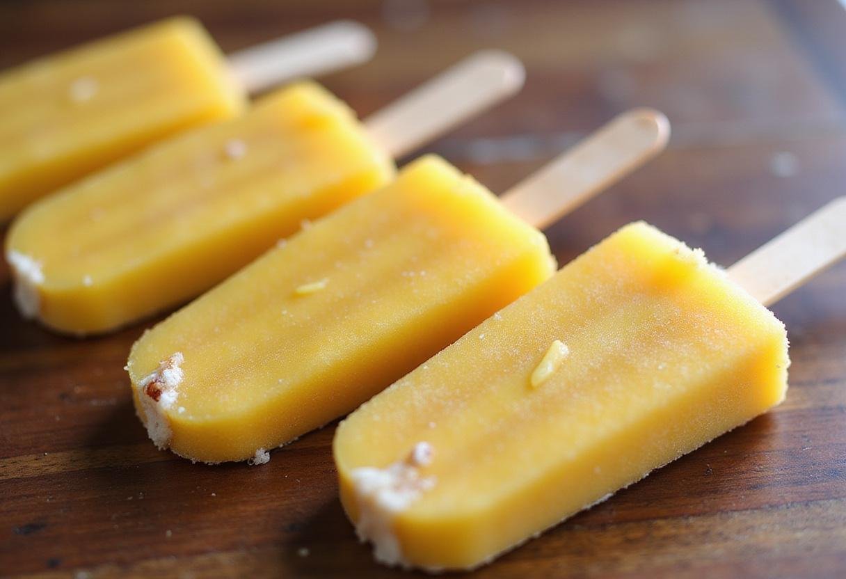 Final result of Arrested Development Frozen Bananas, colorful popsicles served on a wooden table, perfect for a refreshing treat.