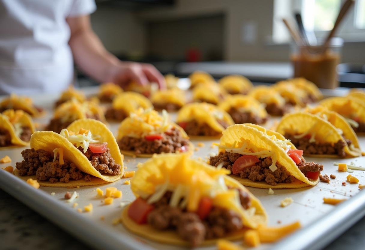 Taco shells being assembled with meat and fresh toppings for a Better Call Saul Taco Plate.