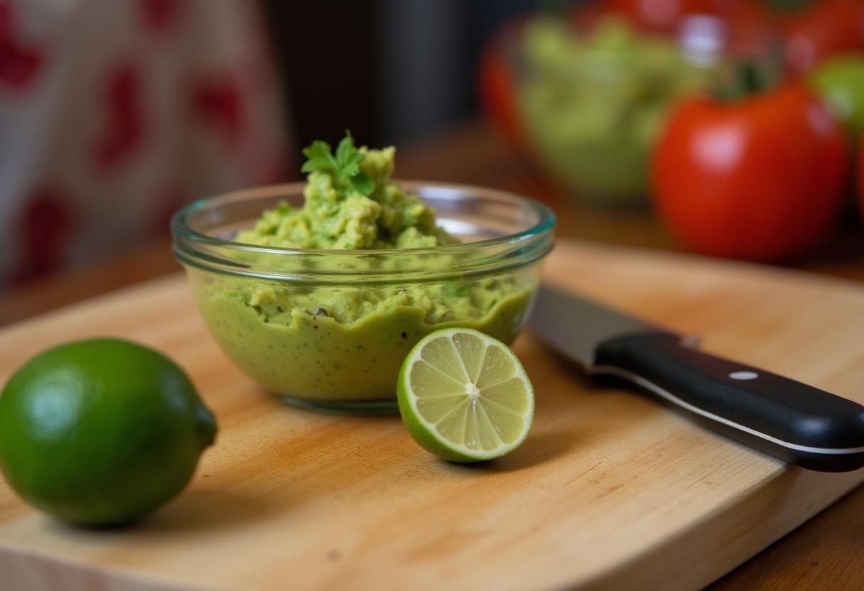 Slicing limes for guacamole in a kitchen while preparing Better Call Saul Taco Plate.