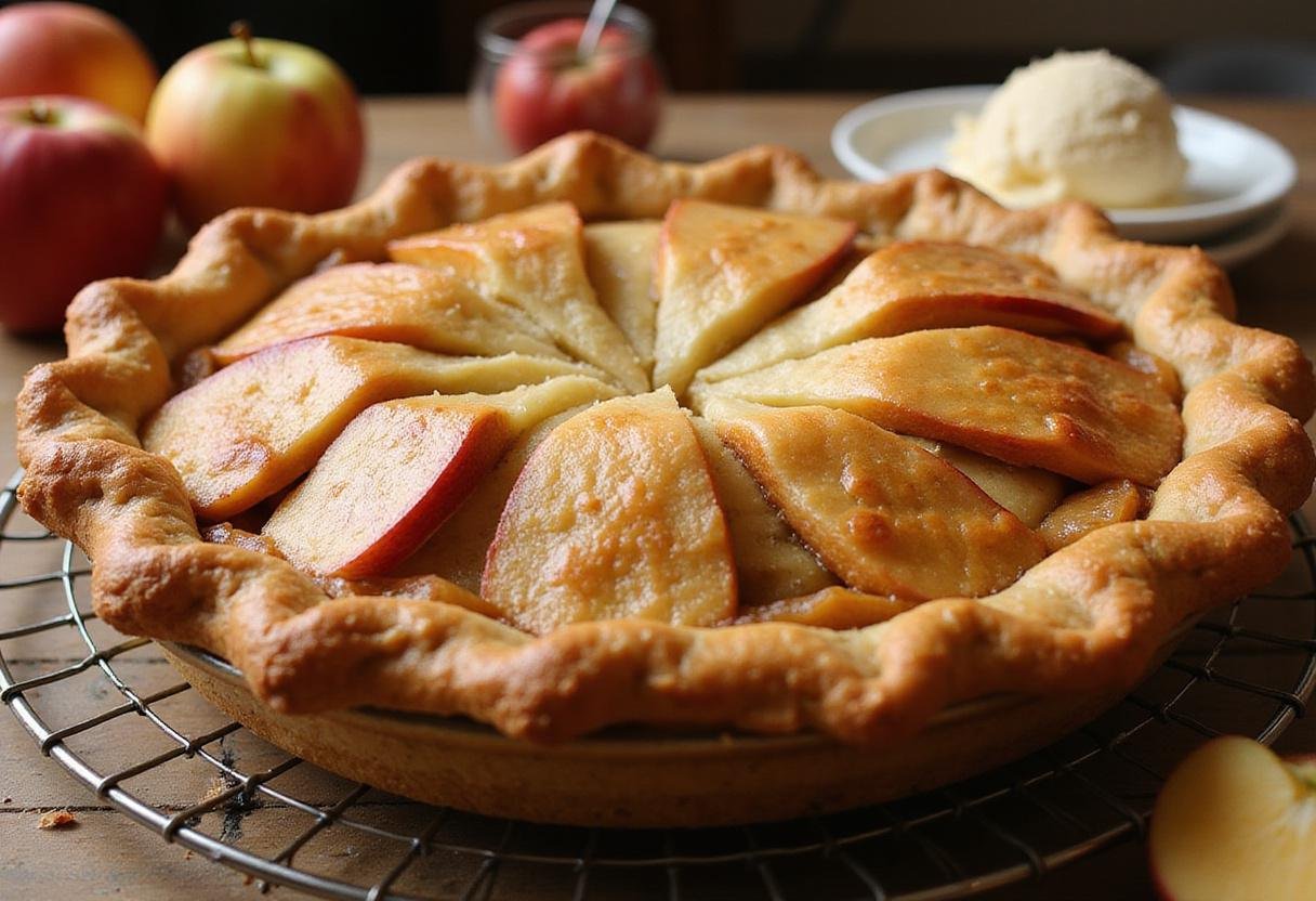 Deliciously baked Breaking Bad Apple Pie served with vanilla ice cream, an enticing dessert perfect for any occasion.