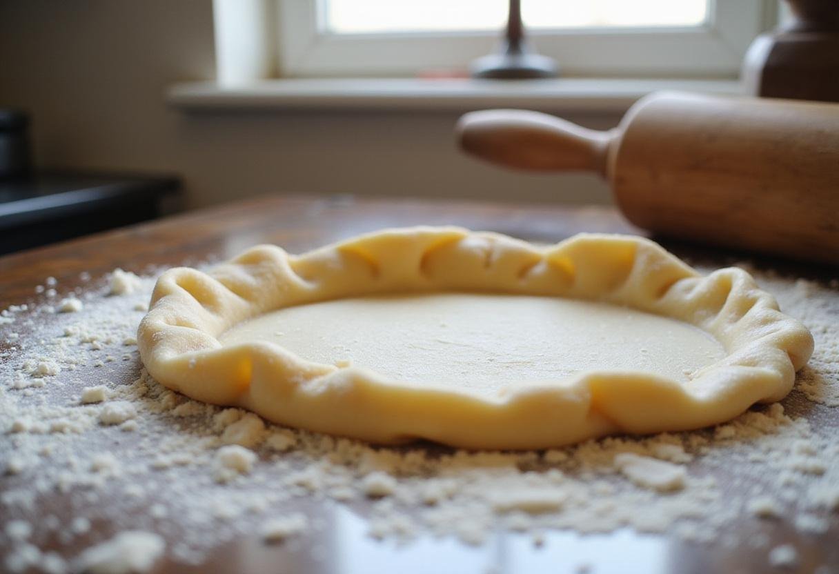 Rolling out pie crust for Breaking Bad Apple Pie, demonstrating the preparation of a flaky base for the filling.