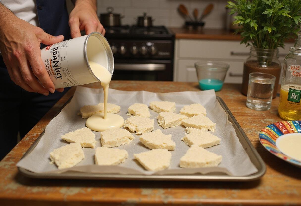 Pouring crystallized mixture onto a sheet for Breaking Bad Blue Rock Candy, illustrating the cooling process in a themed kitchen space.