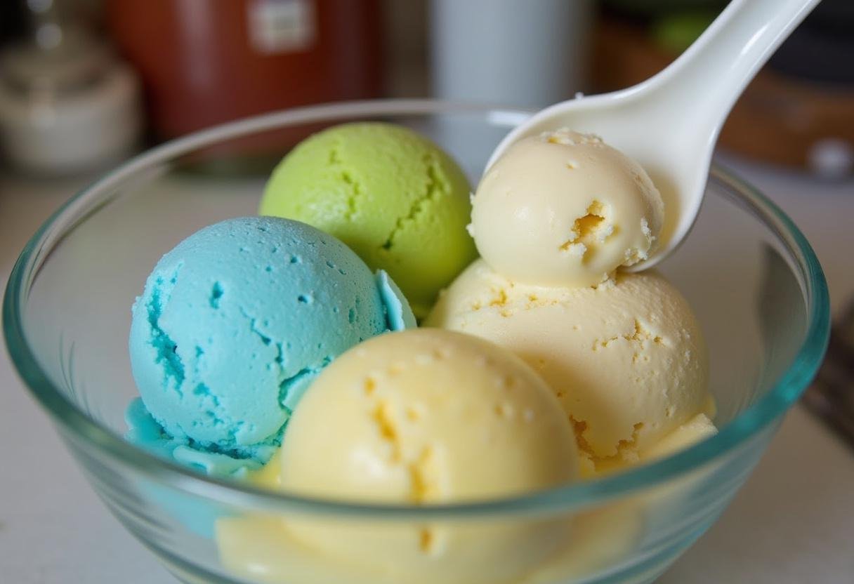 Scoops of colorful ice cream flavors for Breaking Bad Ice Cream Bowl recipe.