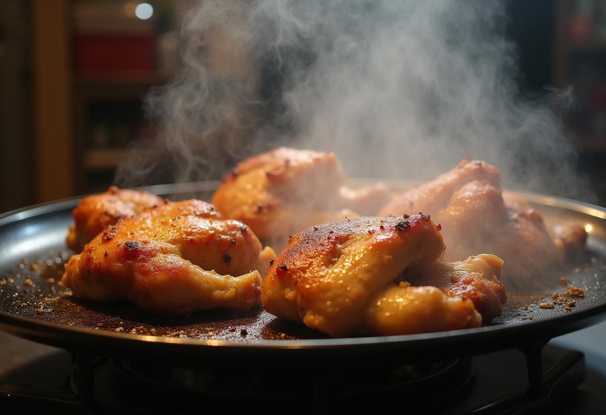 Cooked chicken being placed on a platter for serving in the Breaking Bad Los Pollos Chicken recipe.