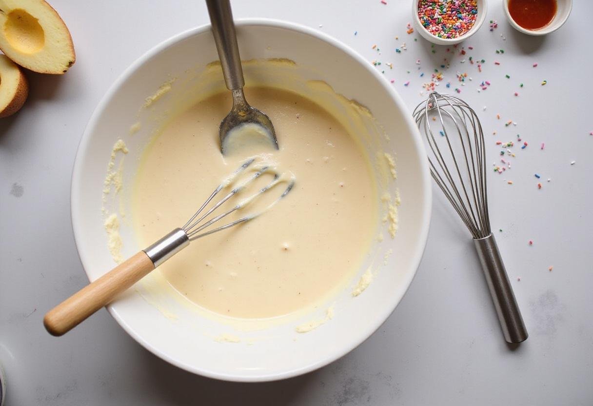 Preparing the Brooklyn Nine-Nine Ice Cream Party mixture in a large bowl, as ingredients like cream and sugar blend together, ready for delicious ice cream creation.