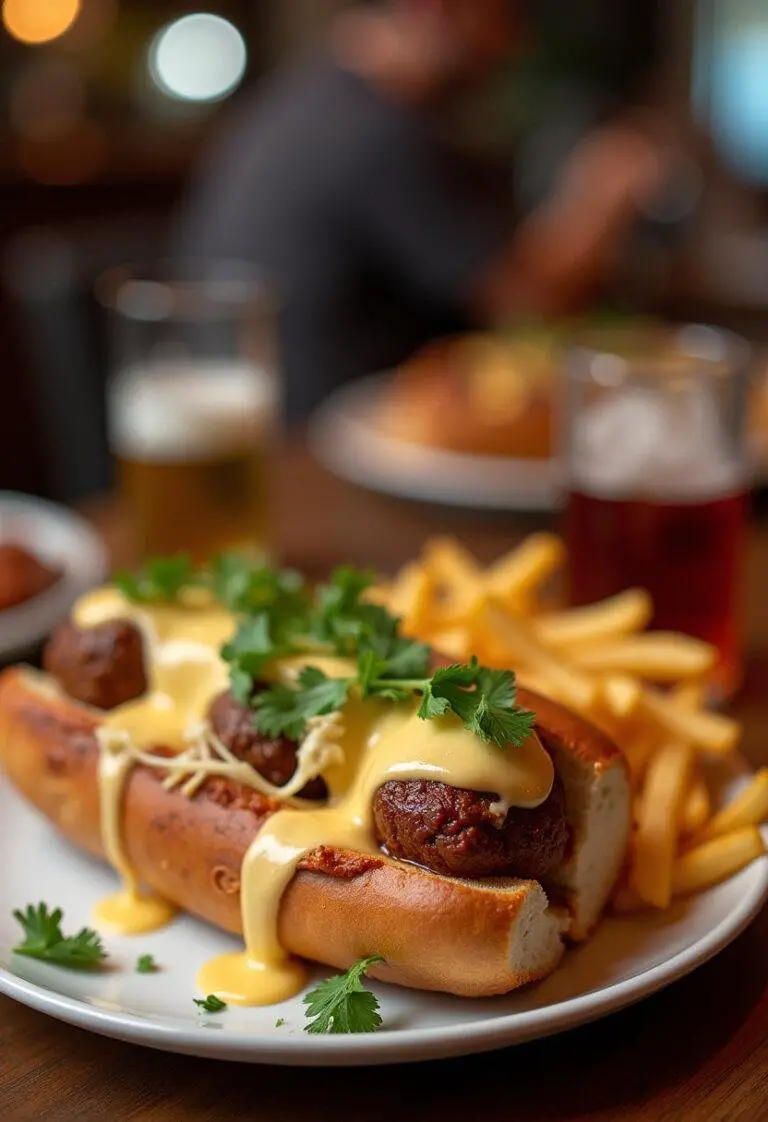 Delicious Brooklyn Nine-Nine Meatball Sub with melted cheese and garnishes, perfect for a hearty meal.