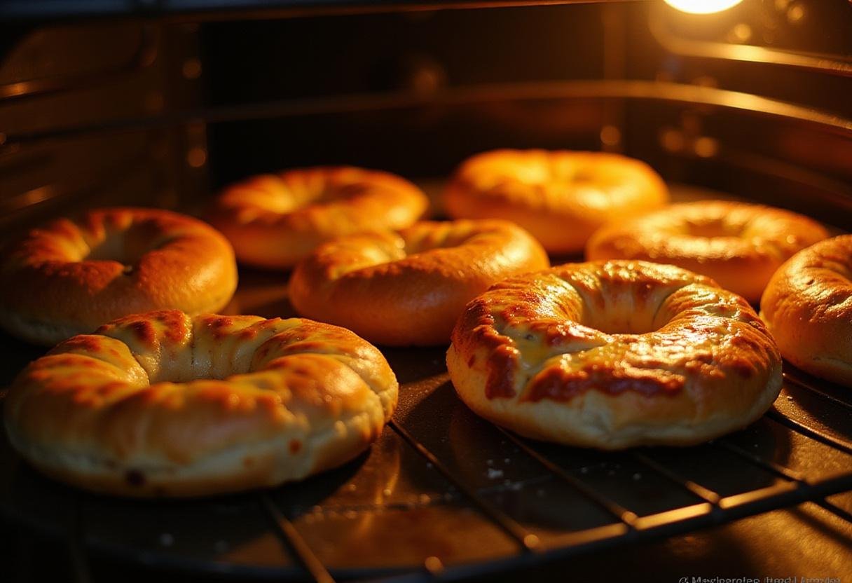 Brooklyn Nine-Nine Pizza Bagels baking in the oven with bubbling cheese