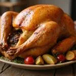 Succulent roasted Friends Monica's Thanksgiving Turkey displayed on a platter, showcasing a mouthwatering, festive dish perfect for celebration.