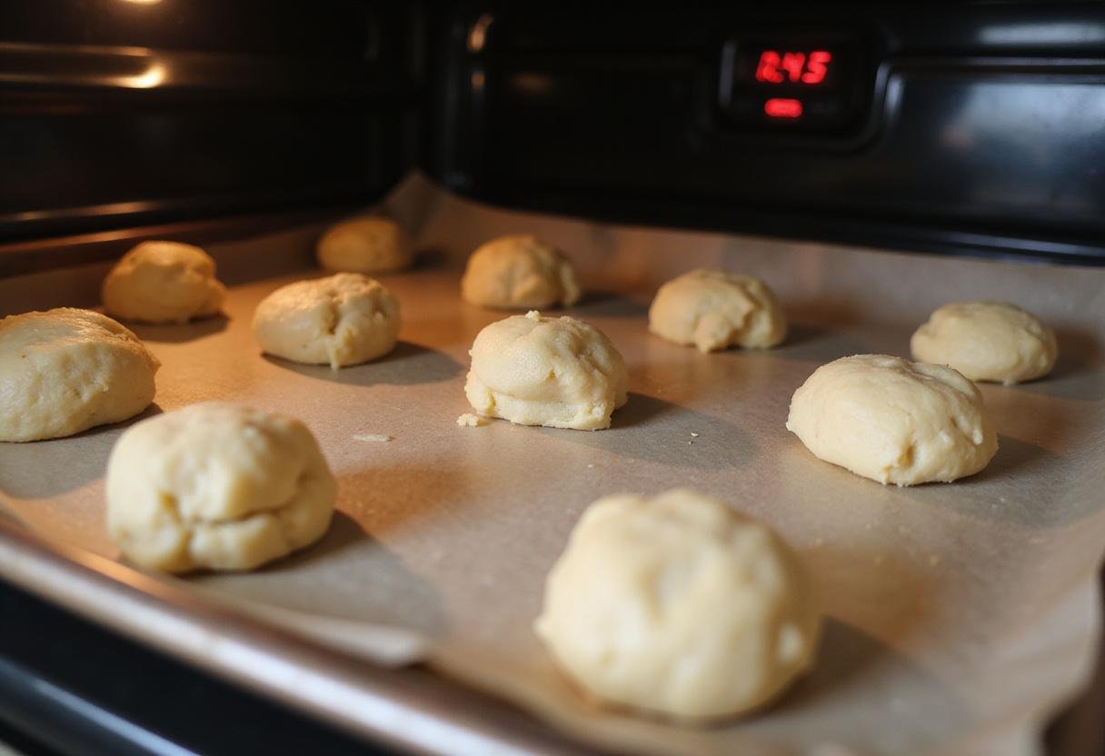 Placing cookie dough balls on a baking sheet for Friends Phoebe’s Cookies, preparing for baking perfection.