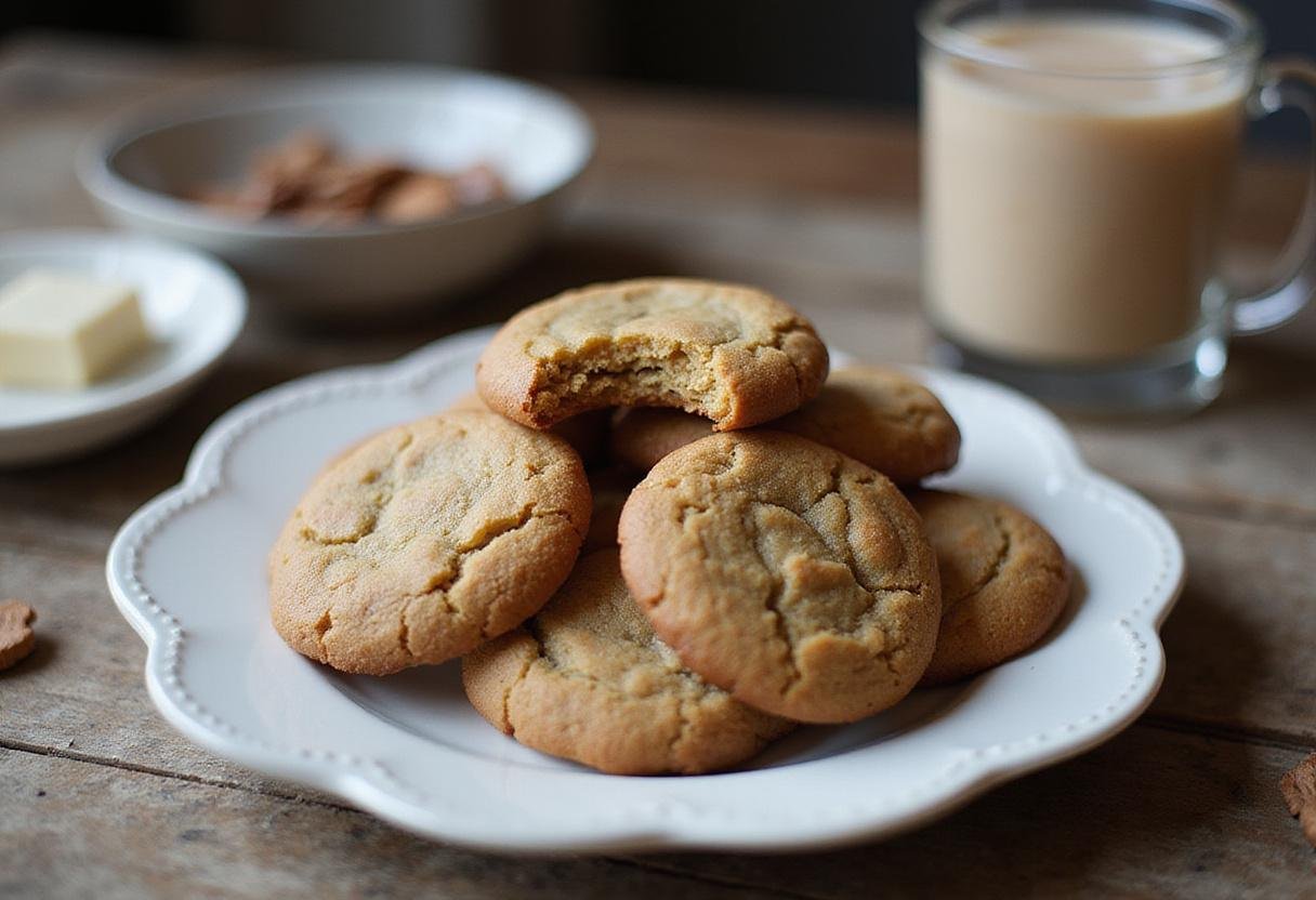 Delicious Friends Phoebe’s Vegan Cookies displayed on a rustic plate with a cup of plant-based milk, perfect for vegan dessert lovers.