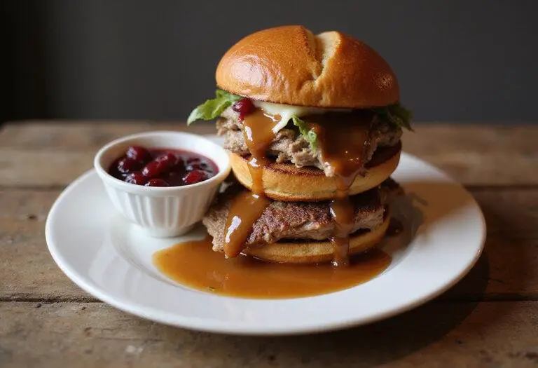 Final presentation of Friends Ross's Moist Maker Sandwich, showcasing the layers and deliciousness, served with cranberry sauce.