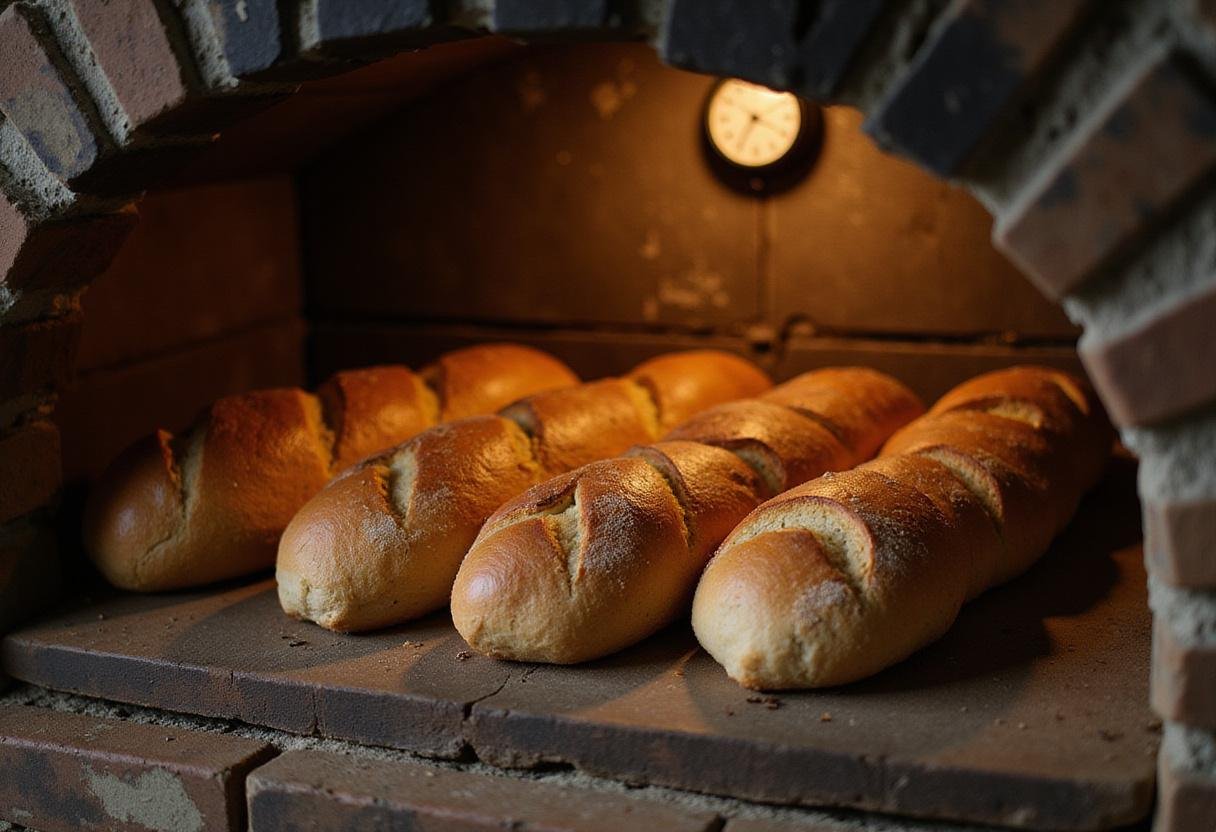 Baking Game of Thrones hard bread in a rustic oven, showcasing the golden-brown crusts of traditional loaves.