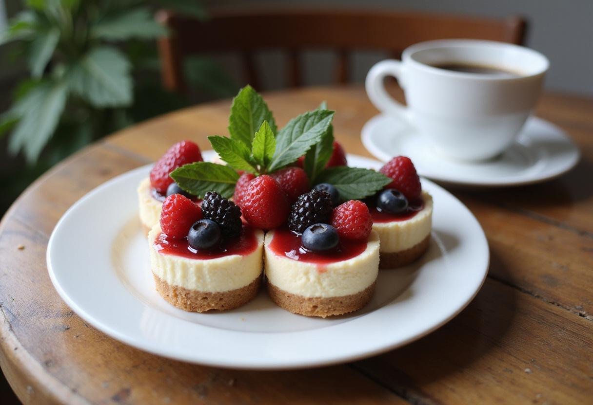 Final presentation of Gilmore Girls cheesecake bites topped with berries, perfect for a delightful dessert.