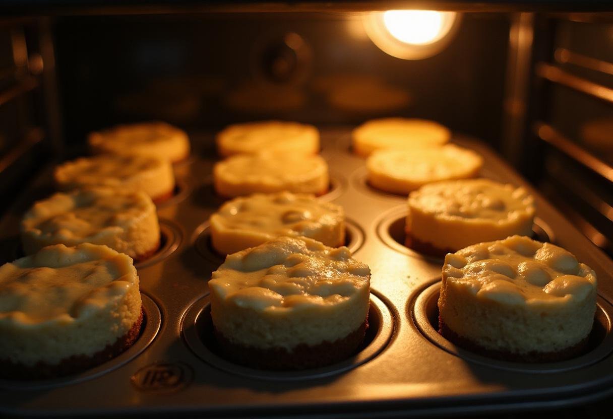 Baking the Gilmore Girls cheesecake bites in the oven for a delicious treat.