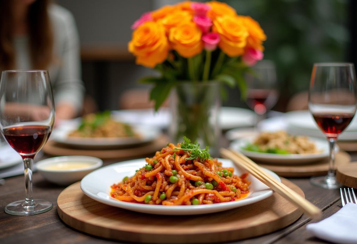 Delicious homemade Chinese takeout dinner setting inspired by Gilmore Girls, perfect for sharing.
