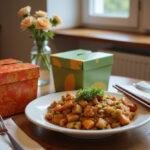 Beautifully set table showcasing Gilmore Girls inspired Chinese takeout meal, vibrant takeout boxes, and cozy dining atmosphere.