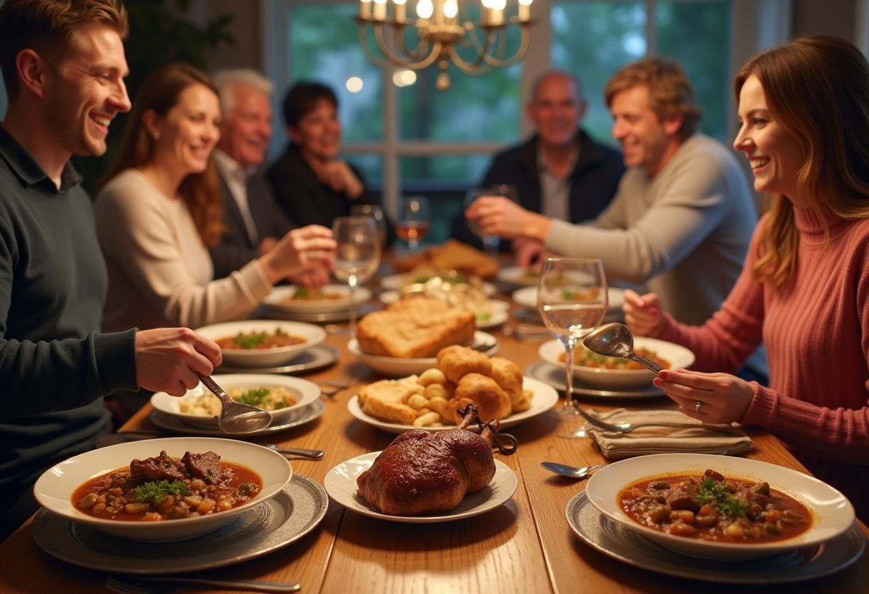 A beautifully set table for Gilmore Girls Friday Night Dinner showcasing delicious dishes, perfect for sharing family moments and cherished recipes.
