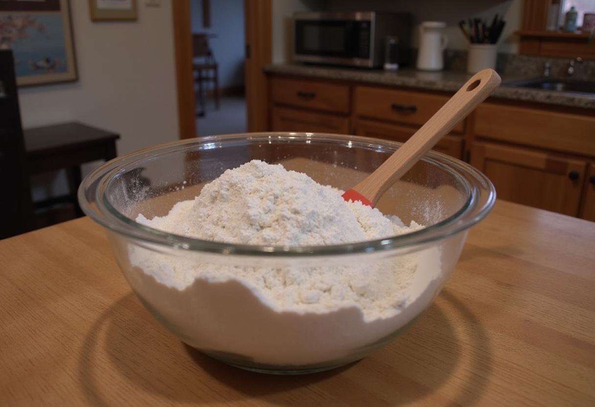 Gilmore Girls homemade cookies mixing dry ingredients flour sugar baking soda in a cozy kitchen scene