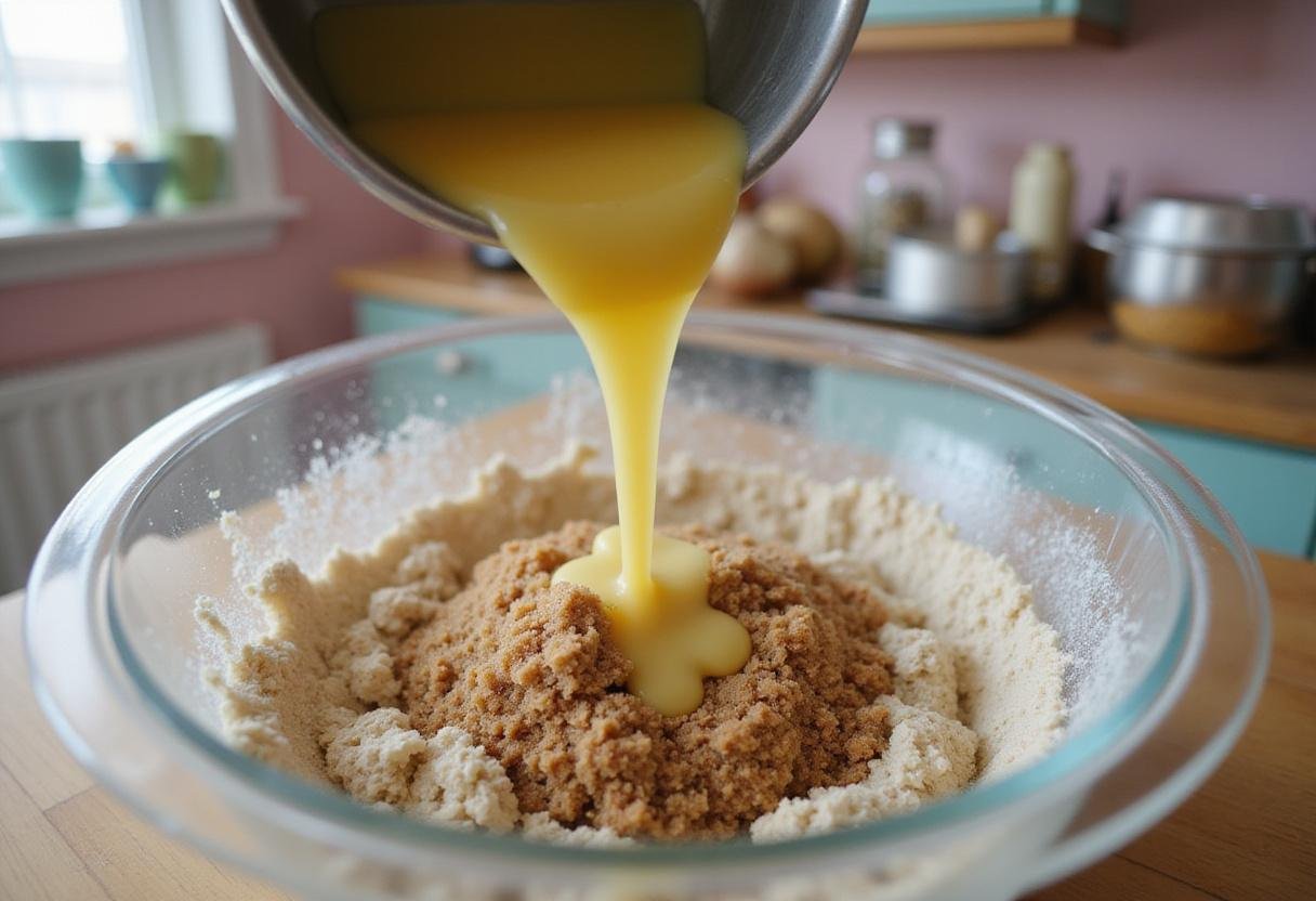 Gilmore Girls homemade cookies pouring melted butter brown sugar into mixing bowl creating cookie dough texture